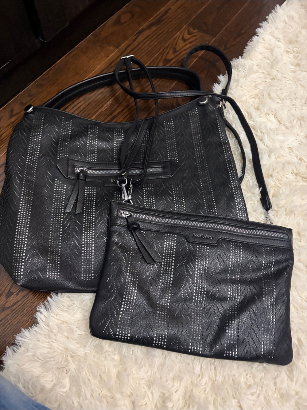 Darling Black Studded Shoulder Bag with Removable Pouch